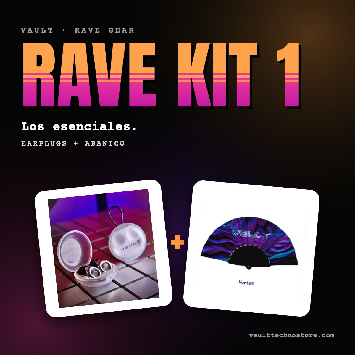 Rave Kit 1 de VAULT: earplugs y abanico
